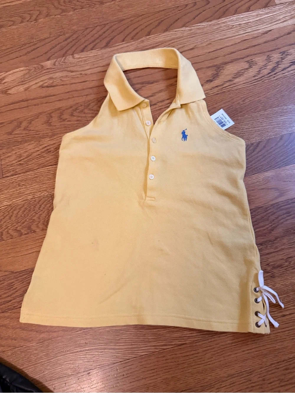 Ralph Lauren Yellow Halter Polo Tank with Blue embroidered logo size M 8-10